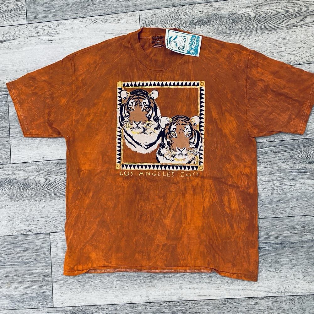 Vintage Bengal Tiger Shirt Mens Size XL Los Angeles Zoo Metallic Puff Deadstock